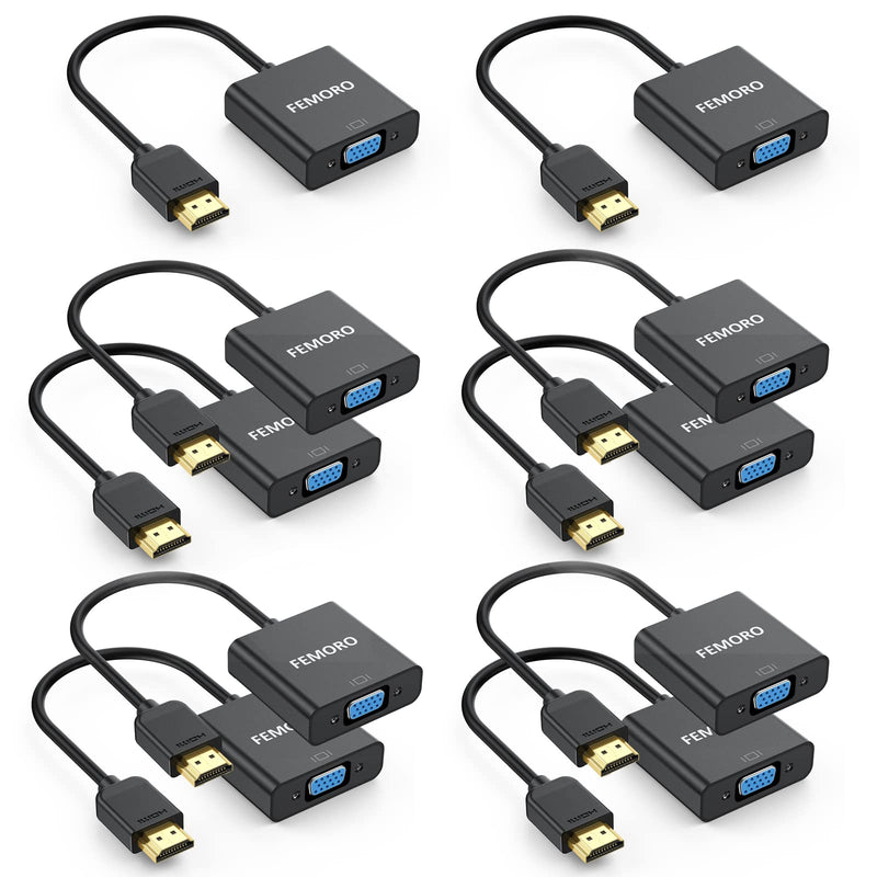 FEMORO HDMI to VGA Adapter 10 Pack, HDMI VGA Cable Converter Adapters Male to Female for Monitor PC Laptop Projector Ultrabook Raspberry Pi Graphics Card Chromebook - Black HV-10pack