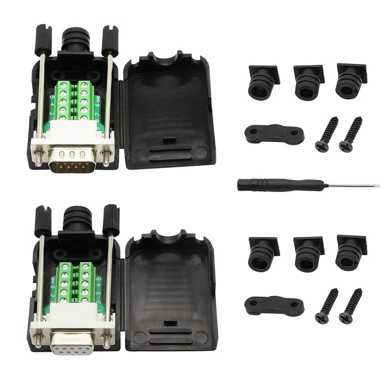 SinLoon DB9 Connector Adapter RS232 Serial Port D-SUB Adapter Plate Breakout Board Solder-Free (1-Pair Male+Female with Screwdriver ，White Rubber Core)