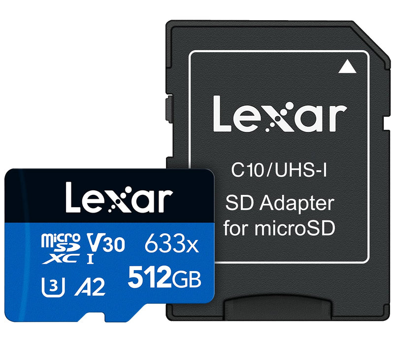 Lexar High-Performance 633x 512GB microSDXC UHS-I Card w/ SD Adapter, Up To 100MB/s Read, for Smartphones, Tablets, and Action Cameras (LSDMI512BBNL633A) Single