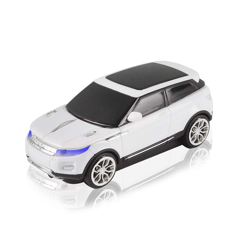 3C Light Car Mouse Wireless 2.4GHz Cool Sport SUV Car Shape Mouse Optical Mice 1600 DPI with USB Receiver Suitable for PC/Computer/Laptop (White)