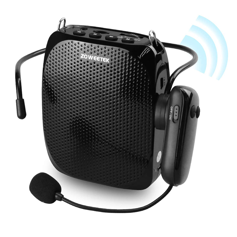 [AUSTRALIA] - ZOWEETEK Original Voice Amplifier for Teachers with 2 Microphones, Wireless Voice Amplifier Microphone Headset, Portable Speaker Megaphone for Classroom, Training, Teaching, Yoga, Meeting, Speech Black 