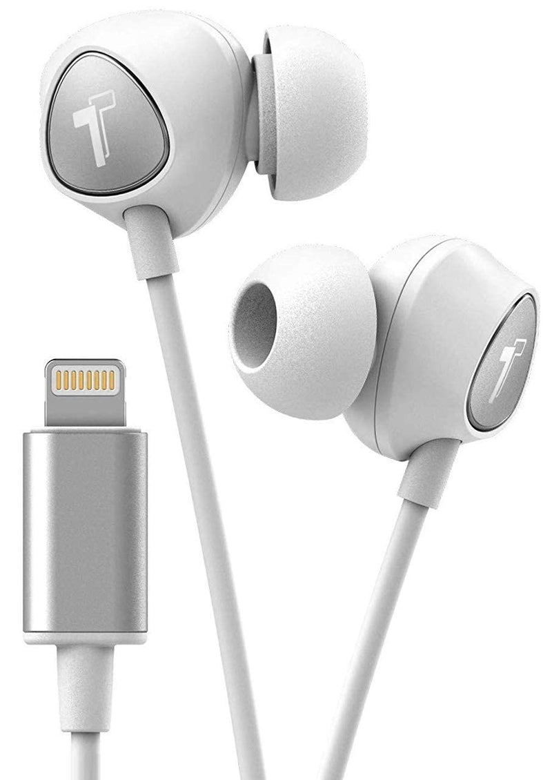 Thore iPhone Earbuds with Lightning Connector MFi Certified by Apple Earphones (V100) Wired in-Ear Headphones with Volume Control & Mic for iPhone X, XS, XR, 11, 12, 13, 14 Pro Max (White Silver) White
