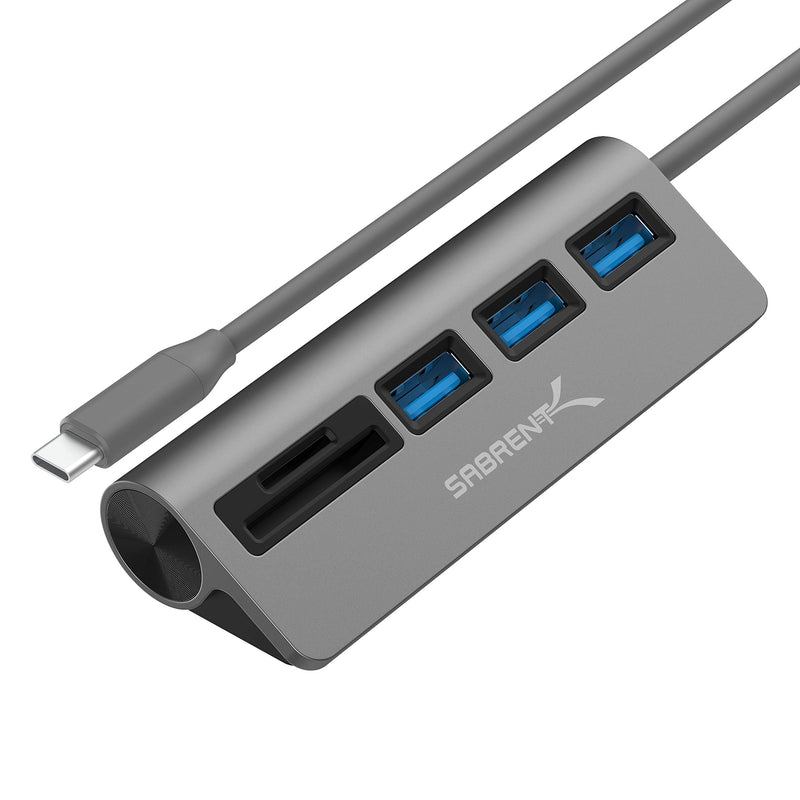 SABRENT USB-C 3.0 Hub, 5-in-1 USB SD Card Reader, SD & TF Dual Slot + 3 USB 3.0 Hub Portable Compatible with MacBook, Mac Pro/Mini, iMac, XPS, Surface Pro, Windows, Thunderbolt (HB-U3CR) USB 3.0 Type C