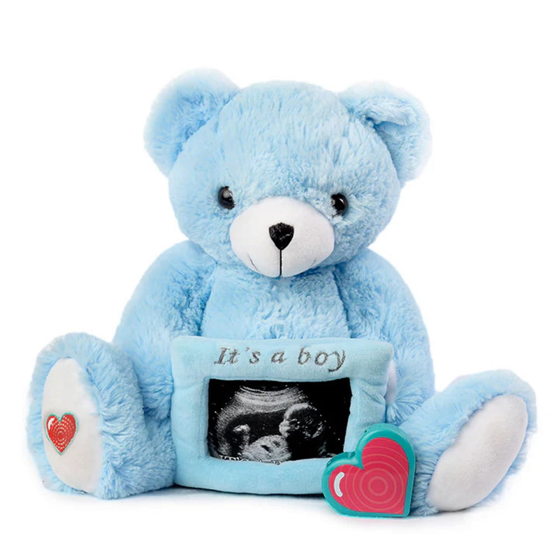 [AUSTRALIA] - My Baby’s Heartbeat Bear, 20 Second Re-Recordable Voice Recorder Plush Keepsake, 3x5 Ultrasound Frame for Baby’s Heartbeat Memory, Pregnancy (Not a Medical Device), It's a Boy Blue 