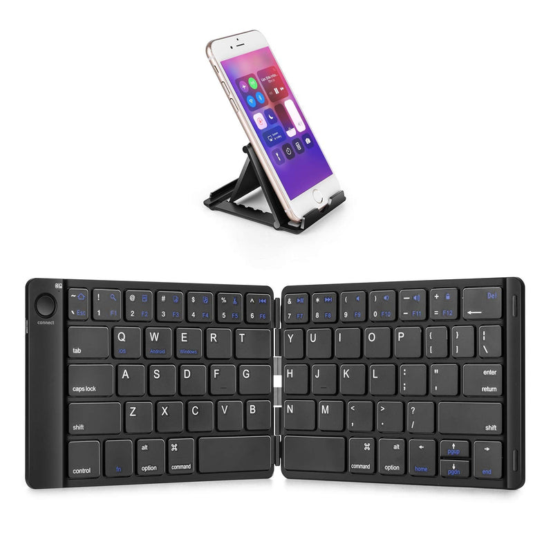 Samsers Foldable Bluetooth Keyboard - Portable Wireless Keyboard with Stand Holder, Rechargeable Full Size Ultra Slim Folding Keyboard Compatible IOS Android Windows Smartphone Tablet and Laptop-Black Black