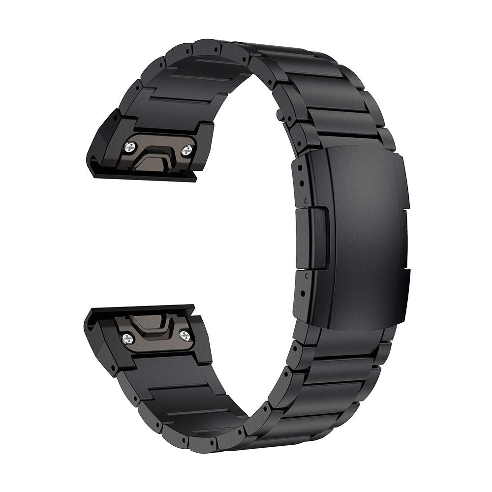 LDFAS Fenix 7X/6X/5X Plus Band, 26mm Titanium Metal Quick Release Easy Fit Watch Strap with Double Button Clasp Compatible for Garmin Fenix 7X Pro/6X Pro/5X Plus/Enduro 2/tactix 7 Bands, Black