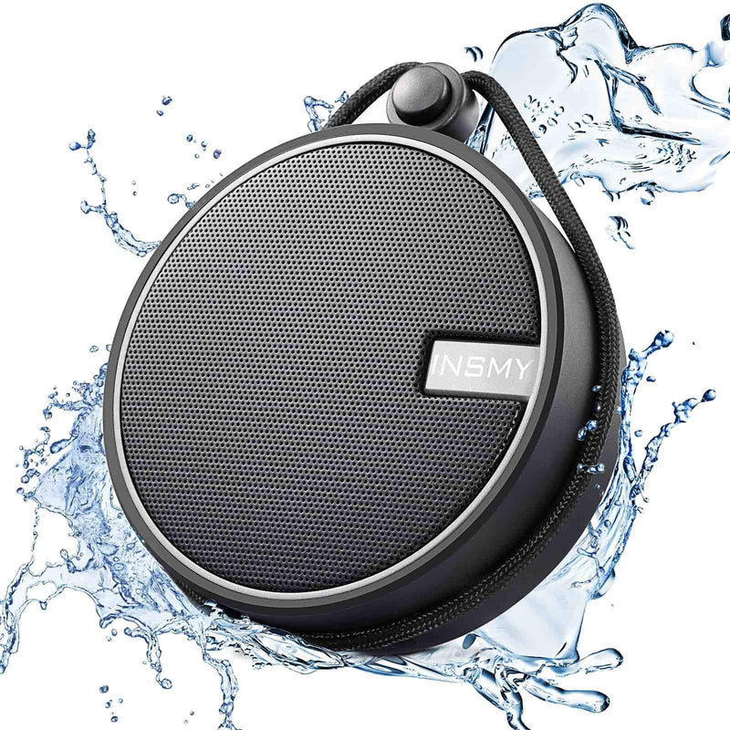 INSMY C12 IPX7 Waterproof Shower Bluetooth Speaker, Portable Small Speaker, Speakers Bluetooth Wireless Loud Clear Sound Support TF Card Suction Cup for Kayak Canoe Beach Gift (Black) Black