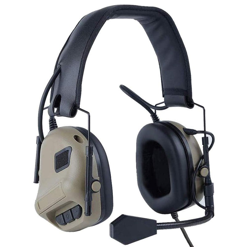 ATAIRSOFT Tactical Headset Wargame Hunting Headphone for Military Walkie Talkie Without Noise Cancellation Function Tan