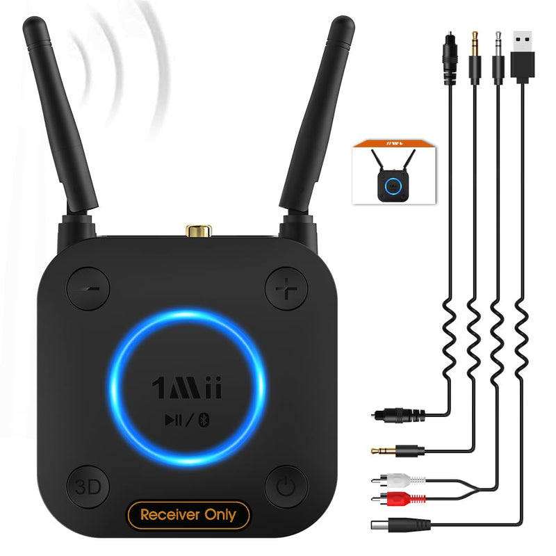 [AUSTRALIA] - [Upgraded] 1Mii B06Pro Long Range Bluetooth Receiver, HiFi Wireless Audio Adapter, Bluetooth 5.3 Receiver with 3D Surround aptX HD Low Latency Optical RCA AUX 3.5mm Coaxial for Home Stereo System B06Pro Black 