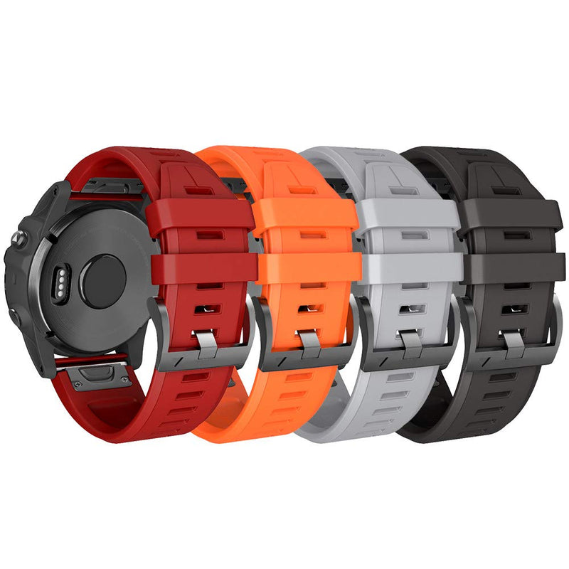 NotoCity Compatible Garmin Fenix 5X Plus Bands Sport Silicone Replacement Watch Strap for Garmin Fenix 5X/Fenix 5X Plus/Fenix 3/Fenix 3 HR (Black/Orange/red/Grey) 4 Pack Black/orange/red/grey