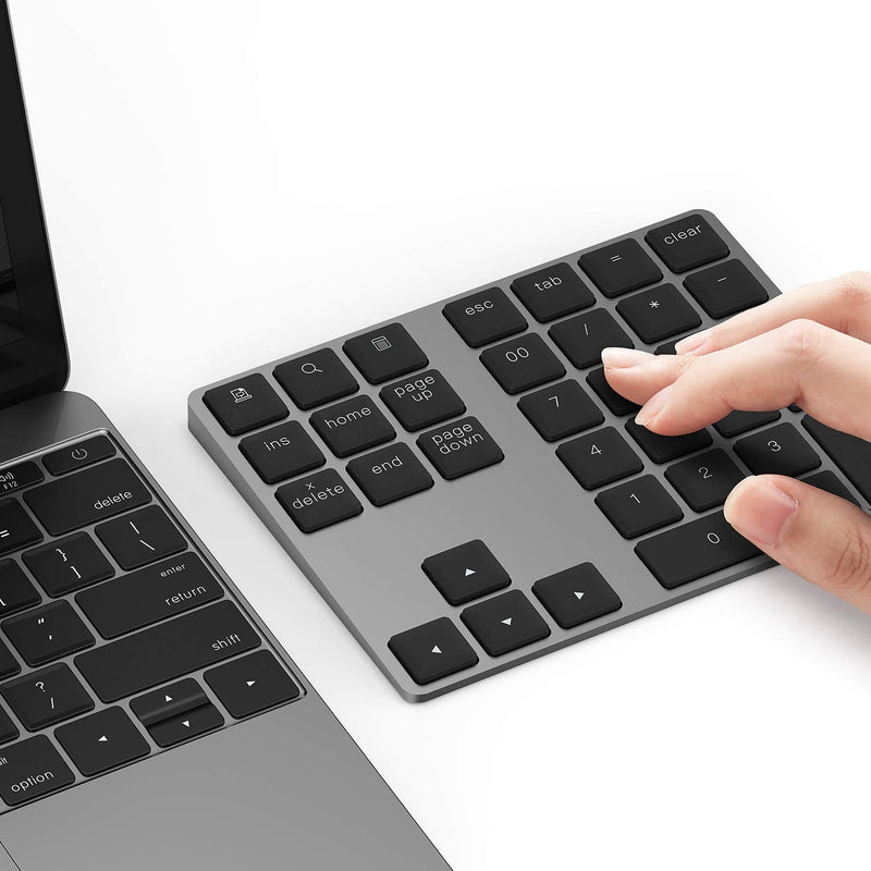 Lekvey Bluetooth Number Pad, Aluminum Rechargeable Wireless Numeric Keypad | Slim 34-Keys for Macbook, MacBook Air/Pro, iMac, Laptop, Windows, Surface Pro etc, External Numpad Keyboard Data Entry, Black Bluetooth - Black