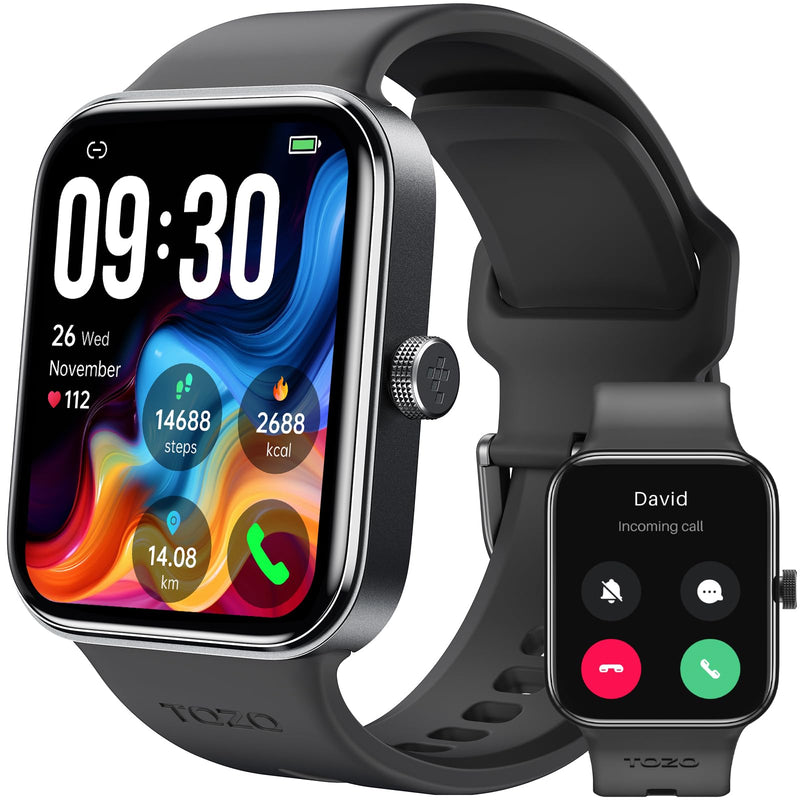TOZO AMOLED S4 Smart Watch 1.78" Ultra-Clear Screen for Men Women | Bluetooth Call Answer Fitness Tracker, Sleep Monitor IP68 Waterproof for iOS 11.0+ Android 9.0+ Black