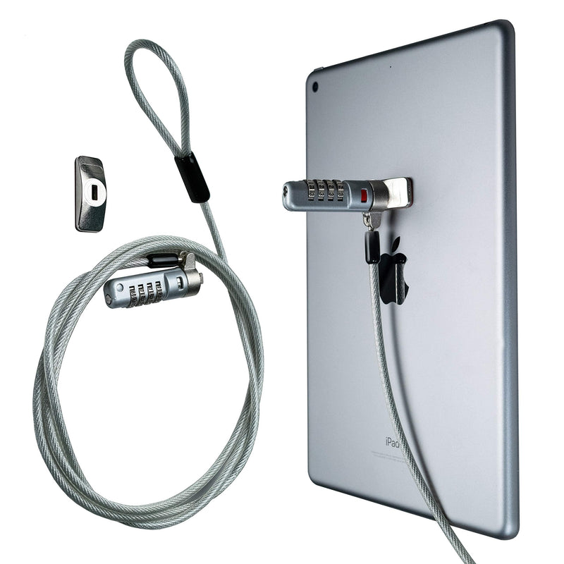 Combination Lock Cable – CTA Secure Combination Lock with 3M Adhesive Plate for Laptops, Tablets, & Other Devices with Security Kensington Slots (LT-SCC) - Silver
