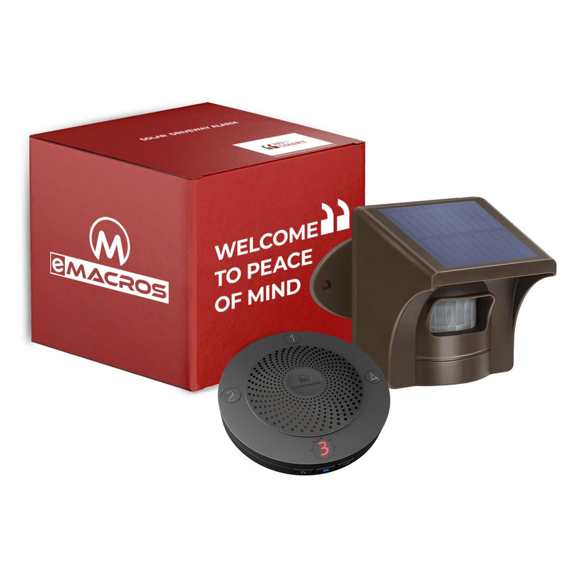 [AUSTRALIA] - eMACROS Non-APP Wireless Driveway Alarm — 1/2 Mile Solar Motion Sensor with Plug-in Receiver for Driveways, Homes, Large Properties, Weatherproof Outdoor Security System 1 receiver and 1 sensor 