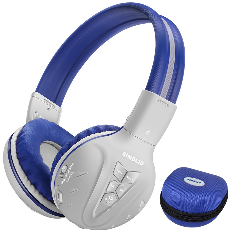 SIMOLIO Kids Bluetooth Headphones Boys with Microphone, 75dB/85dB/94dB Volume Limited Kids Headphones Wireless, Adjustable Foldable Over-Ear Headset for Children School Travel Tablet Airplane Grey