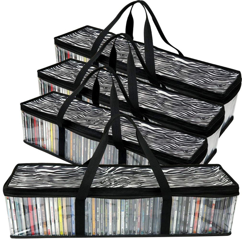 Evelots 4 Pack CD Storage Bags, Clear PVC Plastic-Holds 192 CDs With Cases Total-Strong Handles-Protects from Scratches/Dirt/Dust/Moisture Set of 4