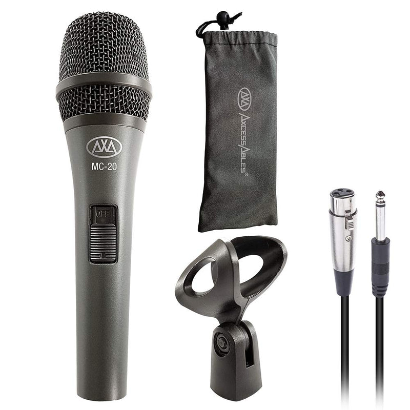 AxcessAbles Dynamic Wired Handheld Microphone with 10ft Mic Cable, On/Off Switch, and a Carry Pouch | Dynamic Singing Microphone | DJ Mic| Mic for Singers |AxcessAbles MC-20 1 Dynamic Microphone