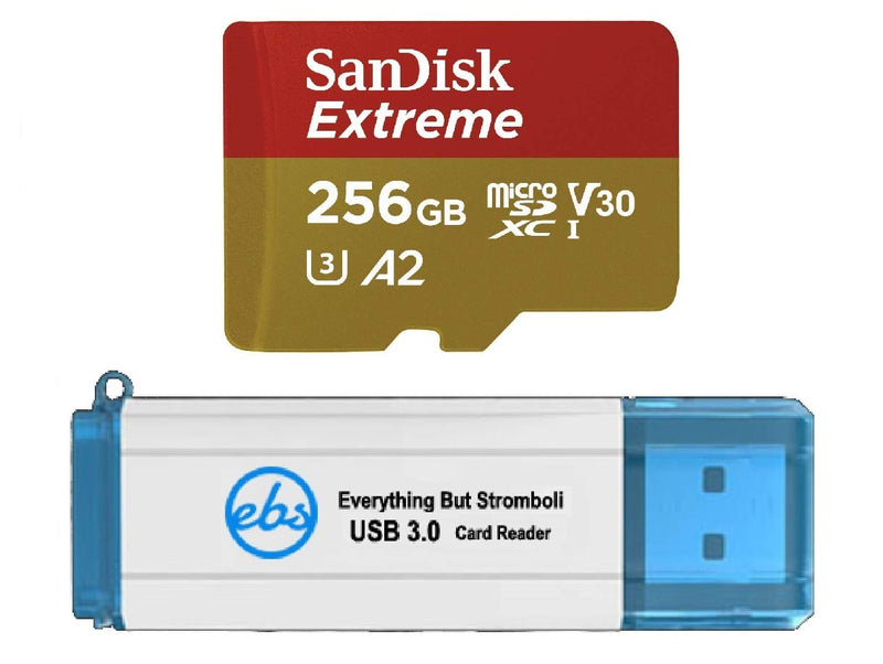 SanDisk 256GB SDXC Micro Extreme Memory Card Works with DJI Osmo Pocket Gimbal Camera 4K V30 Class 10 A2 UHS-I (SDSQXA1-256G-GN6MN) Bundle with (1) Everything But Stromboli 3.0 Card Reader