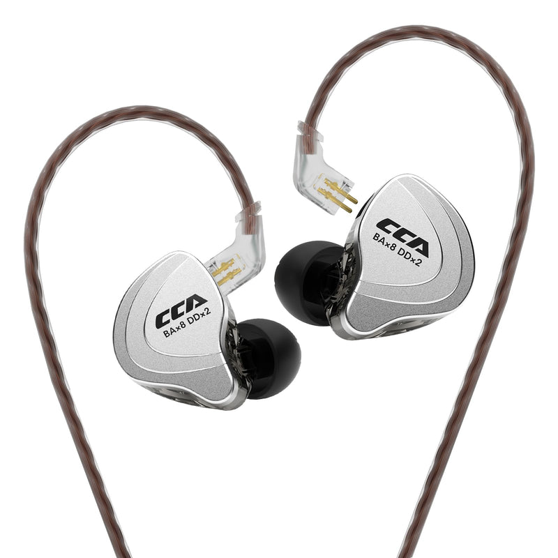 CCA C10 Five Drivers Hybrid in Ear Monitors in Each Side，HiFi 4BA 1DD High Resolution Earphones/Earbuds with 3.5mm Gold Plated Plug Detachable Cable 2pin 0.75mm Wired Earbuds(Black Without mic) C10 Black