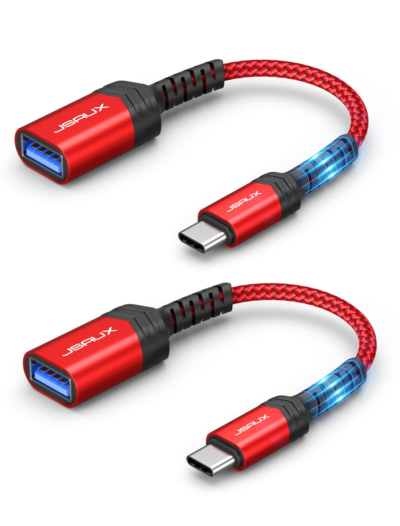 USB C to USB Adapter, JSAUX [0.5ft 2 Pack] Type C 3.0 OTG Cable On The Go Type C Male to USB A Female Adapter Compatible with MacBook Pro 2018 2017,Samsung Galaxy S20 S20+ Ultra S8 S9 Note 10 -Red Red