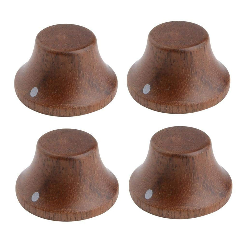 KAISH 4-Pack Wood Knobs LP/Strat Style Bell Knobs Guitar Bass Top Hat Wood Knob with Indicator Dot Walnut Wood Pack of 4