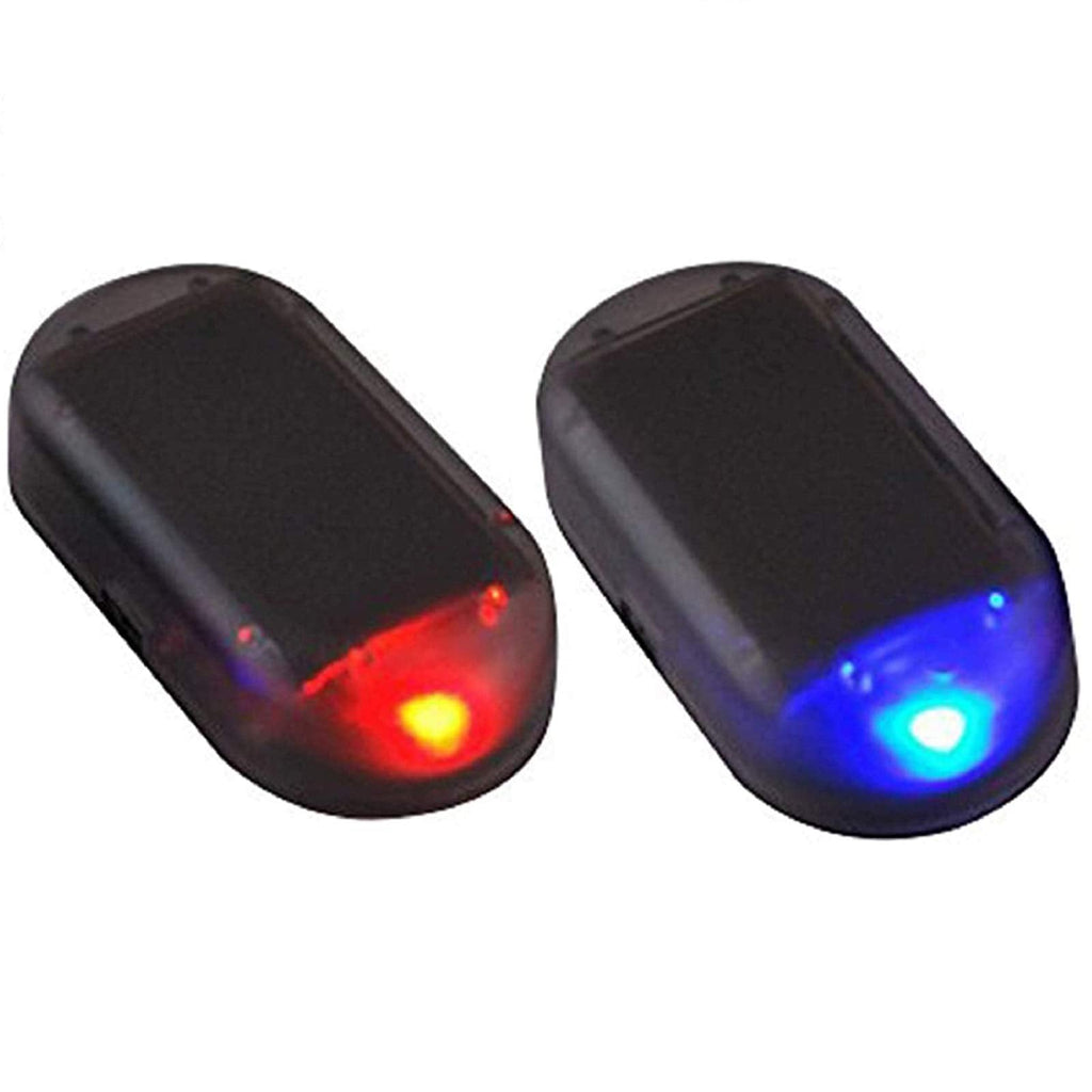 2pcs Car Solar Power Simulated Dummy Alarm Warning Anti-Theft LED Flashing Security Light Fake Lamp (Blue + Red) 2 Blue + Red