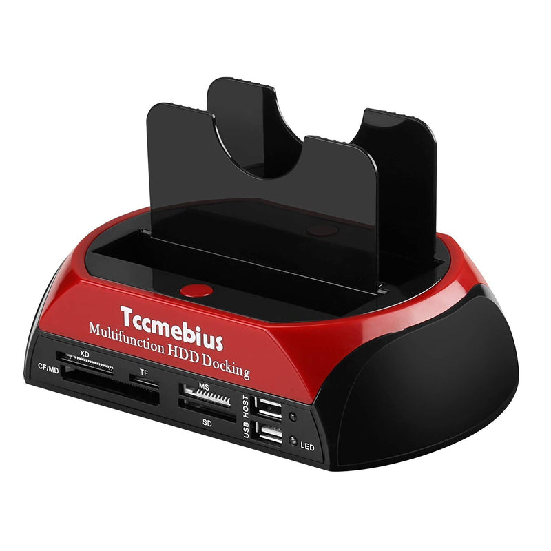 Hard Drive Docking Station, Tccmebius TCC-S862-US USB 2.0 to 2.5 3.5 Inch SATA IDE Dual Slots External Enclosure with All in 1 Card Reader and USB 2.0 Hub for 2.5" 3.5" IDE SATA I/II/III HDD SSD