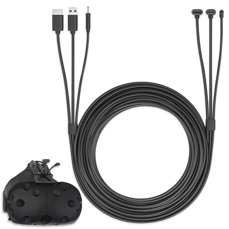 Skywin 3 in 1 Round HTC Vive Compatible Cable - 5 Meters / 16 Feet - Black | Replacement 3 in 1 Connection Cable for HTC Vive Headset and Linkbox 5 Meter