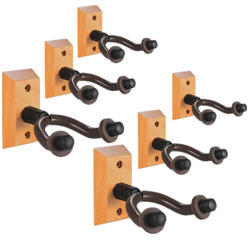 Guitar Hanger Wall Mount 6 Pack, Hardwood Guitar Wall Hangers Hooks Holder Stand Display with Screws - Easy to Install - Fits Bass, Mandolin, Banjo