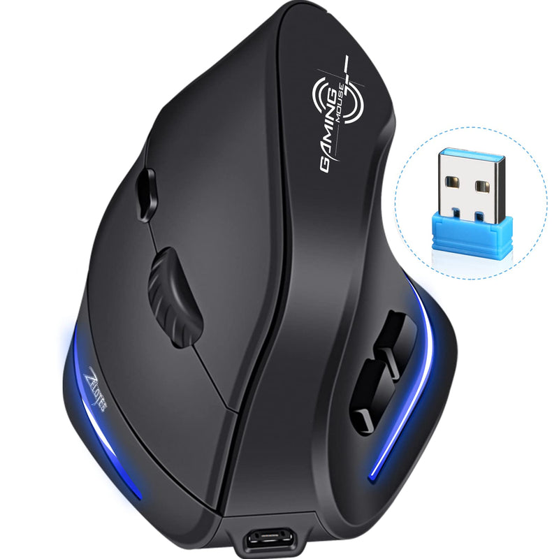 ECHTPower Rechargeable Ergonomic Mouse, 2.4G Wireless Vertical Mouse-Reduce Wrist Pain, 3 Adjustable DPI 2400/1600/1000, 6 Button, LED Wireless Mouse for Laptop, Computer, Desktop, Windows, Mac OS