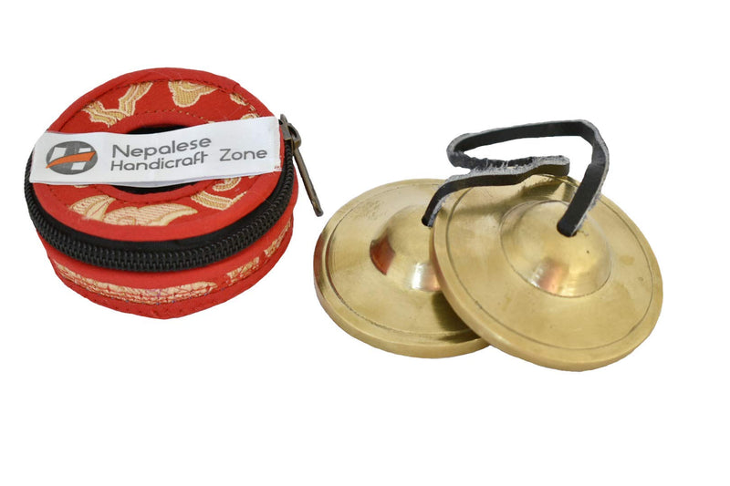 Tingsha/Tibetan Meditation Bell/Finger Cymbals with free Silk Case by Nepalese Handicraft Zone (Plain Golden) Plain Golden