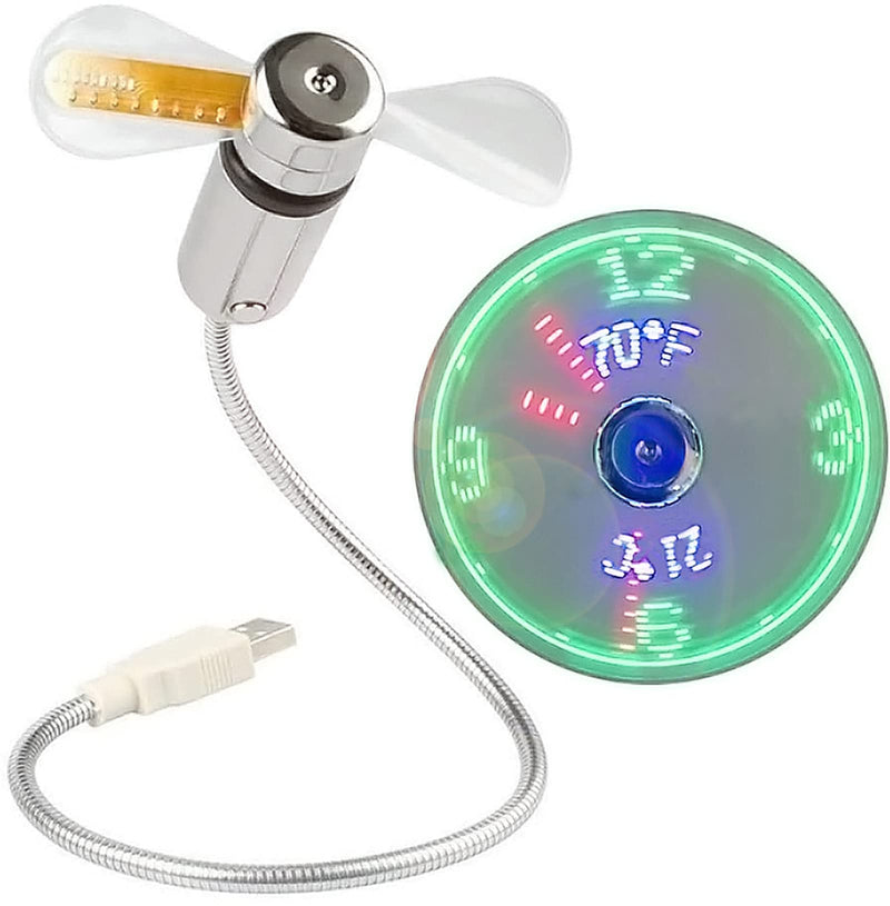 [New] USB LED Clock Fan with Temperature, SAYTAY Mobile USB Real Time Fan Fahrenheit and Celsius Display Portable Cooling Mini USB Quiet Gooseneck Fan for Office, Home & Travel (TC) TC