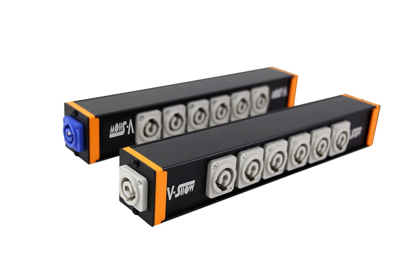 V-Show 6 Port Powercon Power Distribution Output Box, Black Stage Light Accessory （1pc PPB06