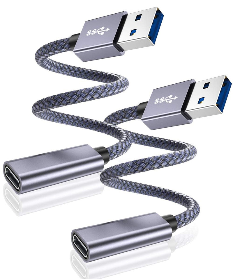 [AUSTRALIA] - Basesailor USB C Female to USB 3.0 Male Adapter 0.75FT 2Pack,USB 3 to USBC Adapter,iPhone 16 15 Pro Max Charger,5Gbps Type C Cable Converter for iPhone 14 Plus,iPad Mini,Samsung Galaxy S24,Z Fold Flip Gray 