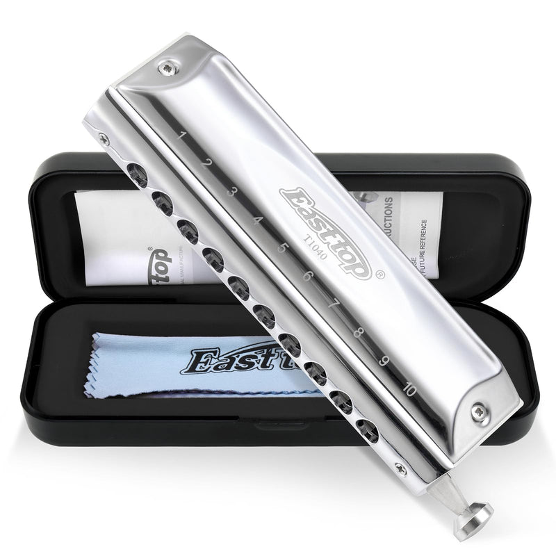 [AUSTRALIA] - Chromatic Harmonica Key of C,10 Holes 40 Tones Professional Mouth Organ with Slide for Beginners Adults, Professionals and Students by East top as a gift silver-40 