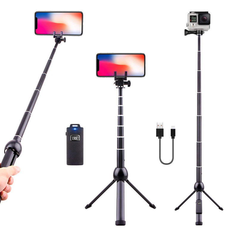 Selfie Stick Tripod, LATZZ 45 Inch Phone Tripod, Extendable iPhone Stand Tripod with Wireless Remote Shutter Compatible iPhone 14 13Pro/Xs MAX/12/11/XR/X/8/8P/7/Galaxy Note 20/S21/S20/S10, More 40-54 Inch Black(45inch)