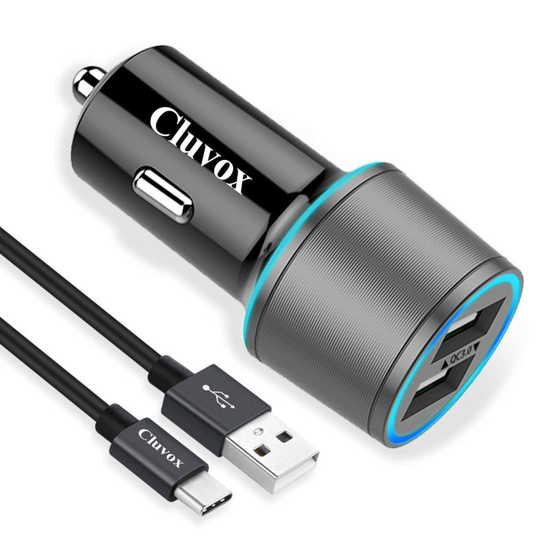 Rapid USB C Car Charger, Compatible for Samsung Galaxy S24/S23/S22/S21/Note 20/Ultra/10/Plus/9/8/S20/S10+/S10e/S9/S8/A50/A70, Quick Charge 3.0 Dual USB 18W Fast Car Charger+ Type C Cable 3.3ft Dark Grey 3.3ft cable