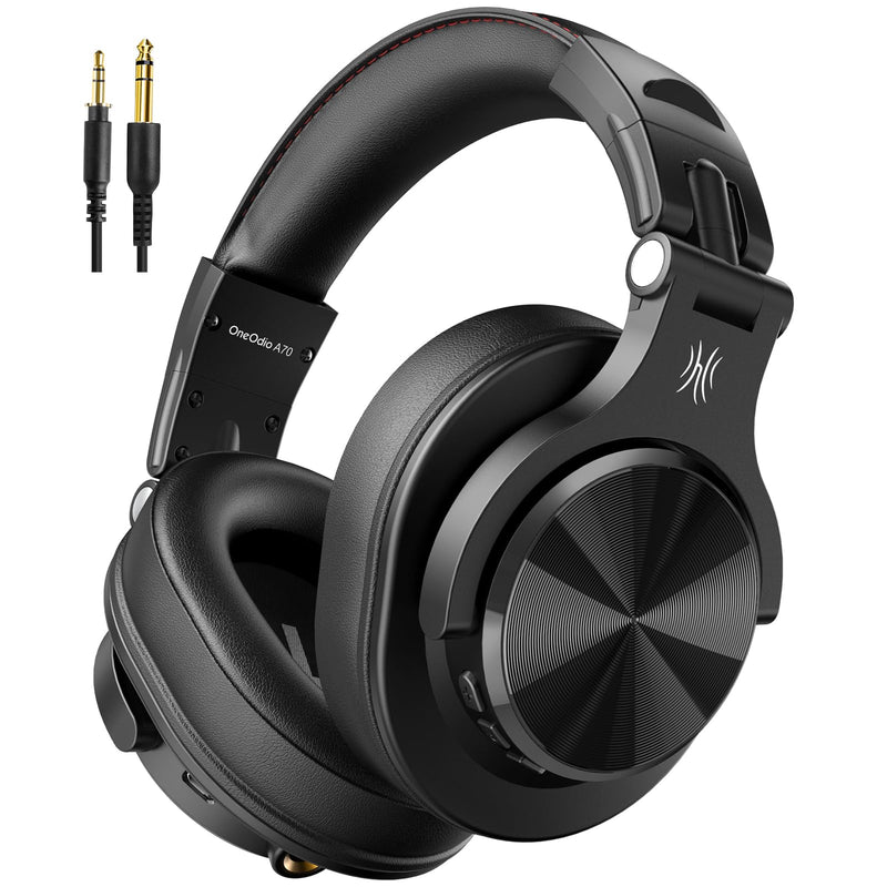 OneOdio A70 Bluetooth Over-Ear Headphones, Hi-Res Wired DJ Studio - Black | Wireless over-ear headphones with 72H playtime, 3.5mm/6.35mm wired jacks for studio monitoring, mixing, guitar, amp and PC