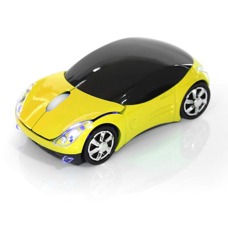 ASHATA 2.4G Wireless Mouse Car Mouse with USB Reciver 1600DPI Optical Mouse for PC Computer Laptop Tablet, High Precision Cute Mouse for Win XP/Vista/Win7/ME/2000/for Mac OS (Yellow) yellow