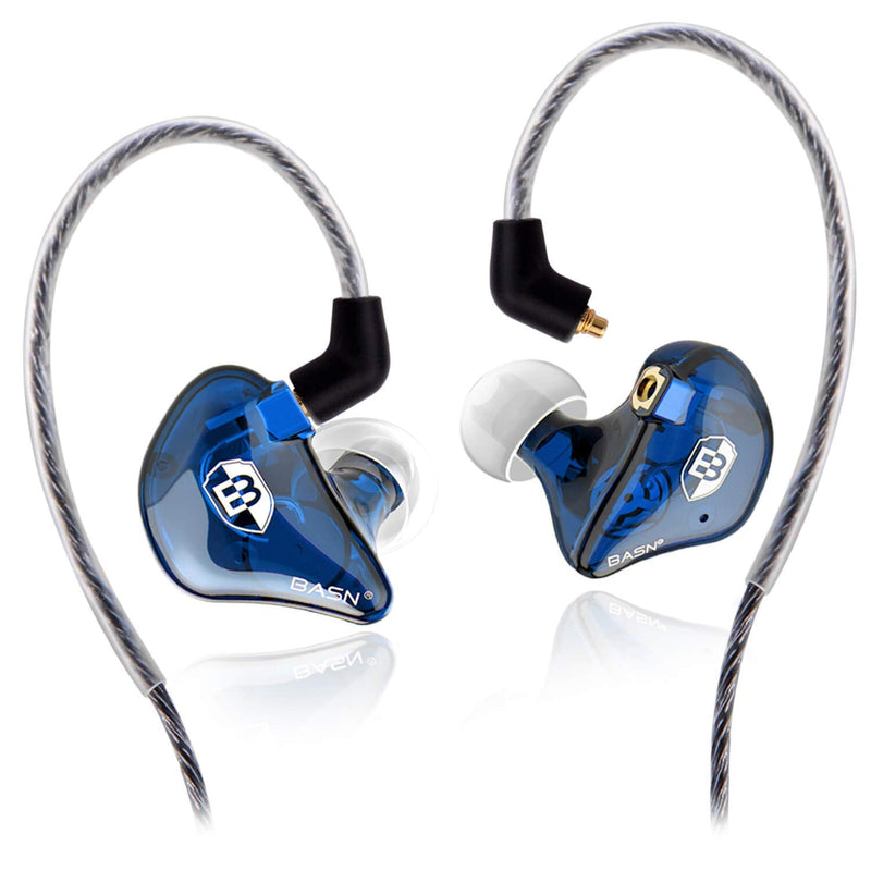 BASN High-Definition in Ear Monitor Headphones for Musicians with Detachable MMCX Earbuds; Dual Dynamic Drivers and Noise-Isolating (Blue) Blue