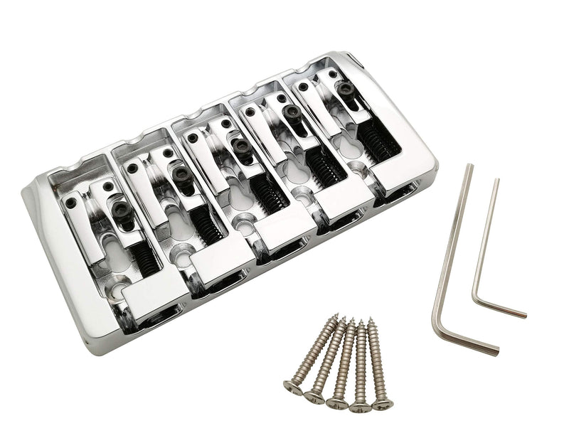 Guyker 5 String Bass Bridge with Locking Zinc Saddles – Dual Load Type A Bridges String Space 19mm Replacement for Jazz Bass or Precision Electric Instruments (Chrome) Chrome