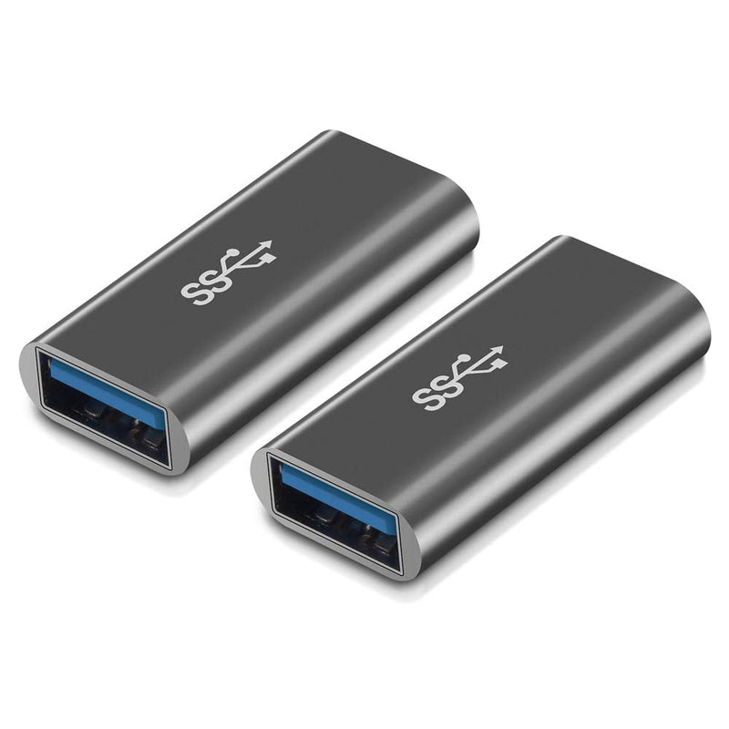QianLink USB 3.0 Adapter,[2-Pack] Aluminum Type A Female to Female -Connector Converter Adapter,USB 3.0 Coupler Female to Female Adapter (Grey) Grey
