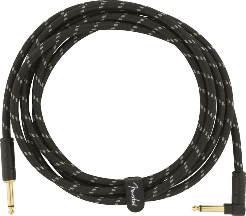 Fender Deluxe Series Instrument Cable, Guitar Cable, Stocking Stuffers, Guitar Accessories, Straight/Angle, Black Tweed, 10ft