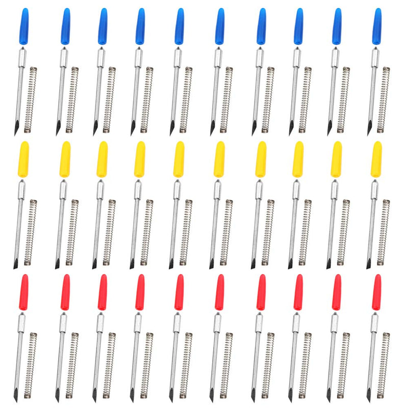 AFUNTA 30 pcs 30/45 /60 Degree Carving Knife Vinyl Cutter Plotter Cutting Blades for CB09 CB09U Graphtec – Blue, Yellow, Red