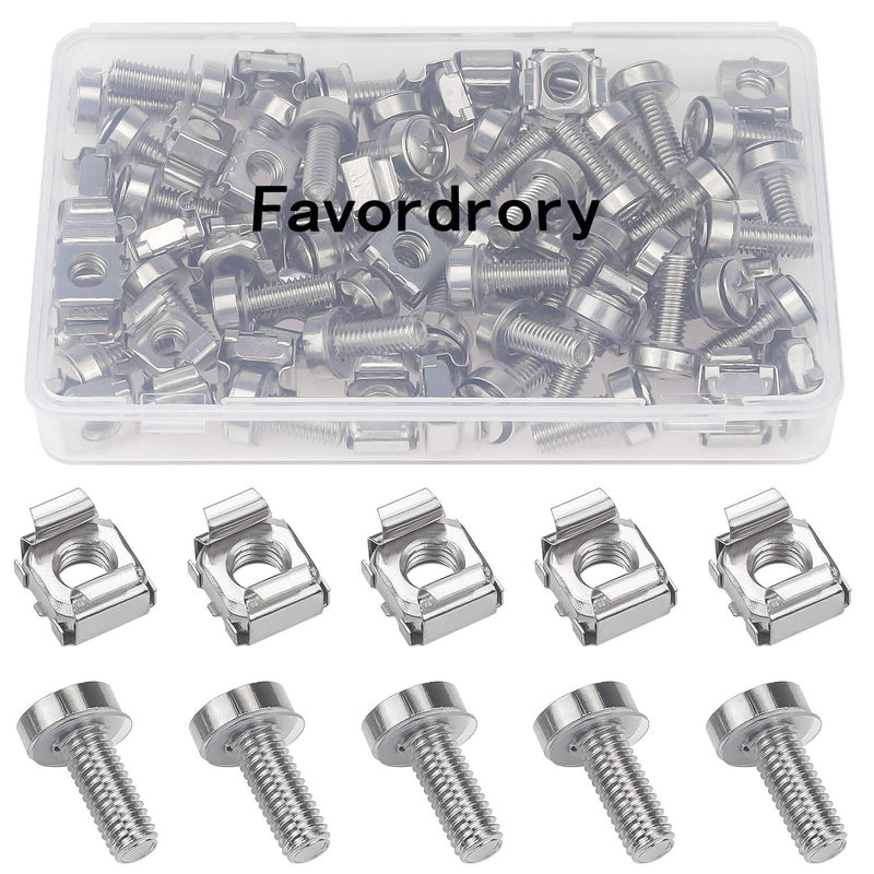 Favordrory 30 Pack M6 x 20mm Rack Mount Cage Nuts, Screws and Washers for Rack Mount Server Cabinet, Rack Mount Server Shelves, Routers (Silver) Silver