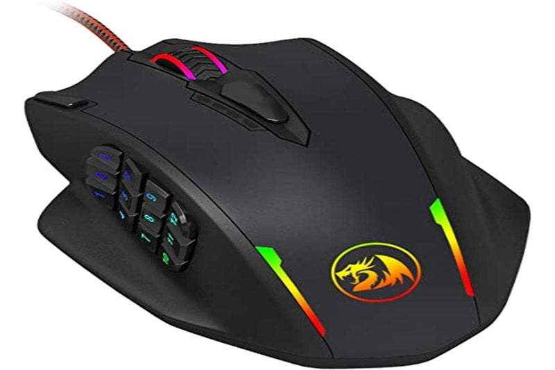 Redragon M908 12400 DPI Impact MMO Gaming Mouse w/ 18 Programmable Buttons, Weight Tuning Cartridge, 12 Side Buttons