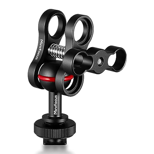 MINIFOCUS 1'' Ball Clamp Mount with Cold Shoe Ball Mount Head Base Adapter Connector for Diving Light Arm Underwater Camera Waterproof Housings Case Video/Flash/Strobe Hot Shoes Cold Shoe&Clamp