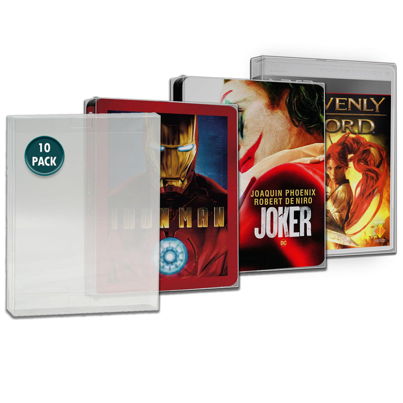 MALKO 10 Pack Steelbook Protector Case. Compatible with: 4K UHD | Blu-Ray | Arrow Video w/Slipcover | Criterion Blu Ray Case | PS3 PS4 PS5 Games & Steelbooks 10 Pack - Steelbook