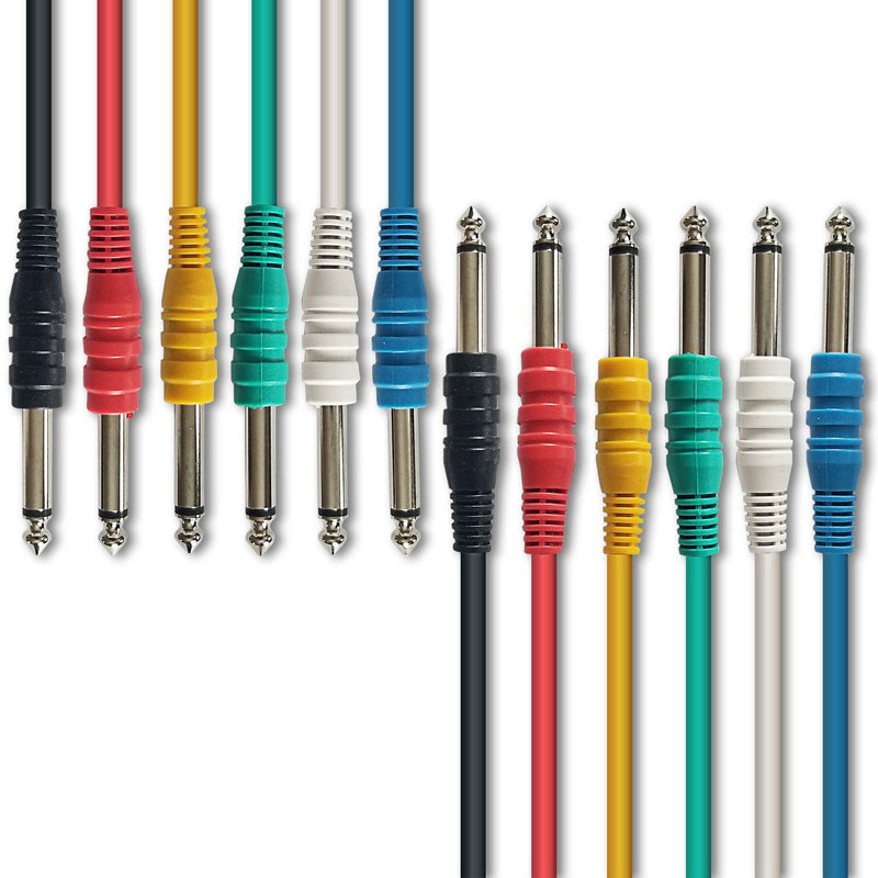 [AUSTRALIA] - AxcessAbles 1/4 (6.35mm) TS to 1/4 (6.35mm) TS Unbalanced Mono Multi-Color Patch Cables 6 Pack (3ft) Outboard Gear & Patchbay Studio Cables External Effects Digital Analog Effects 3ft - 6PK 