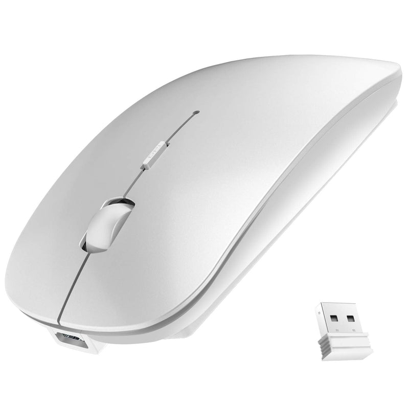Ultra-Thin 2.4G Office Wireless Mouse Mute Charging Mouse Notebook Home Mouse with USB Receiver Compatible for Notebook, PC, Laptop, Computer, MacBook (Silver) Silver